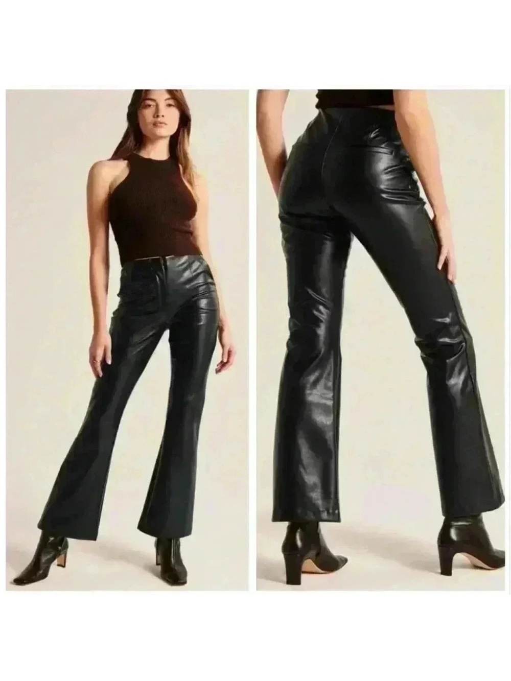 Abercrombie & Fitch Curve Love Vegan Leather Slim Flare Pant Black Size 25/0 NWT